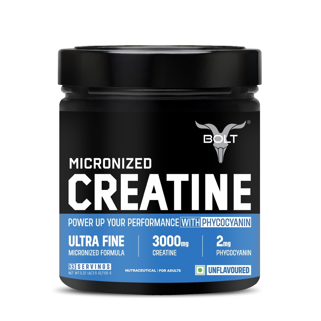 Bolt Micronised Creatine Monohydrate | 100 gram,33 Servings| Uflavour
