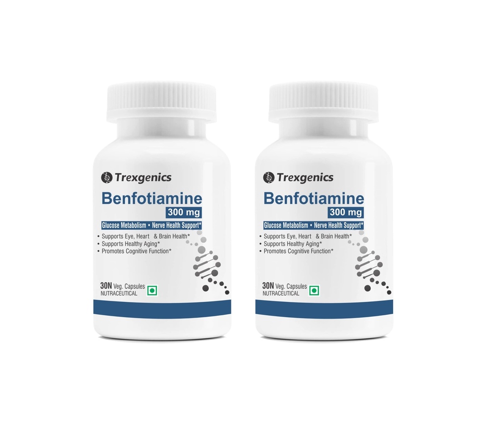 Trexgenics BENFOTIAMINE 300 mg + L-Leucine 50 mg Glucose Metabolism & Nerve Health Support VEGAN & NON-GMO (30 Veg. Capsules) (Pack of 2)
