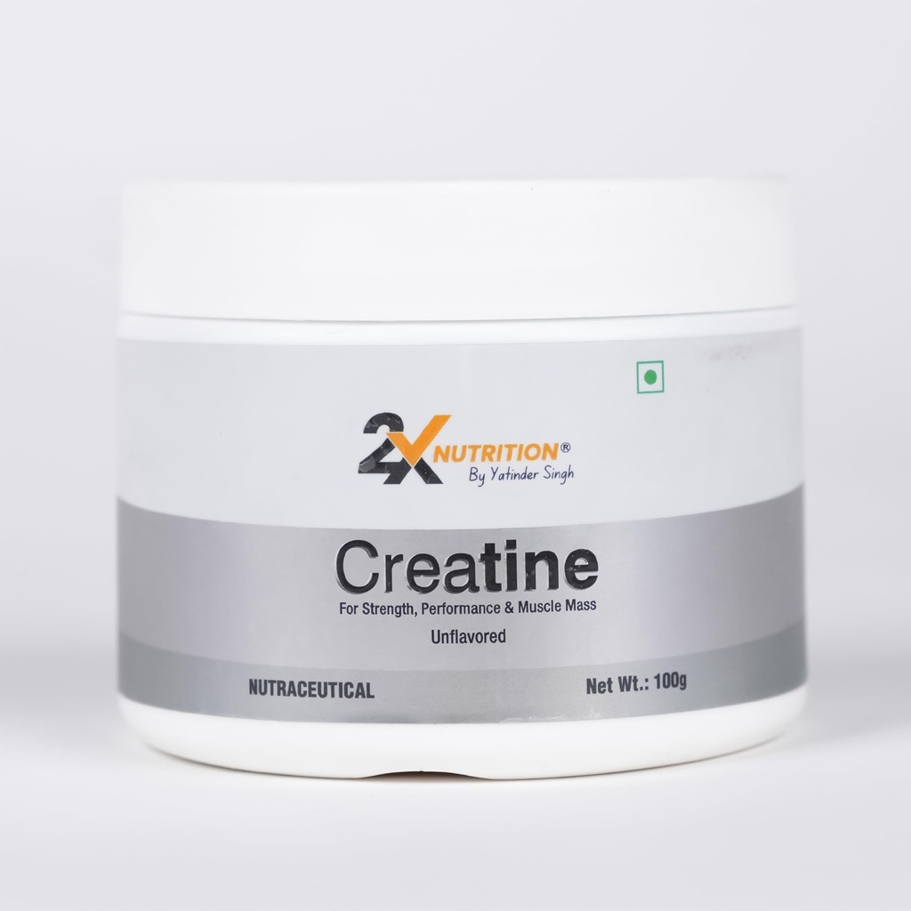2X Nutrition Premium Creatine Monohydrate Powder Each scoop (3g) | Improved Athletic Performance | Increased Muscle Mass | Faster Recovery 100% Pure Micronised (Unflavored 100g pack)