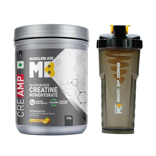 MuscleBlaze Micronised Creatine Monohydrate CreAMP Powder, 320g + Shaker