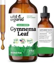 Wild & Organic Gymnema Sylvestre Extract Drops - Sugar-Free Gymnema Sylvestre Supplements - Gurmar Powder Based Tincture - Vegan, Alcohol-Free Leaf Liquid Drops - 4 fl oz