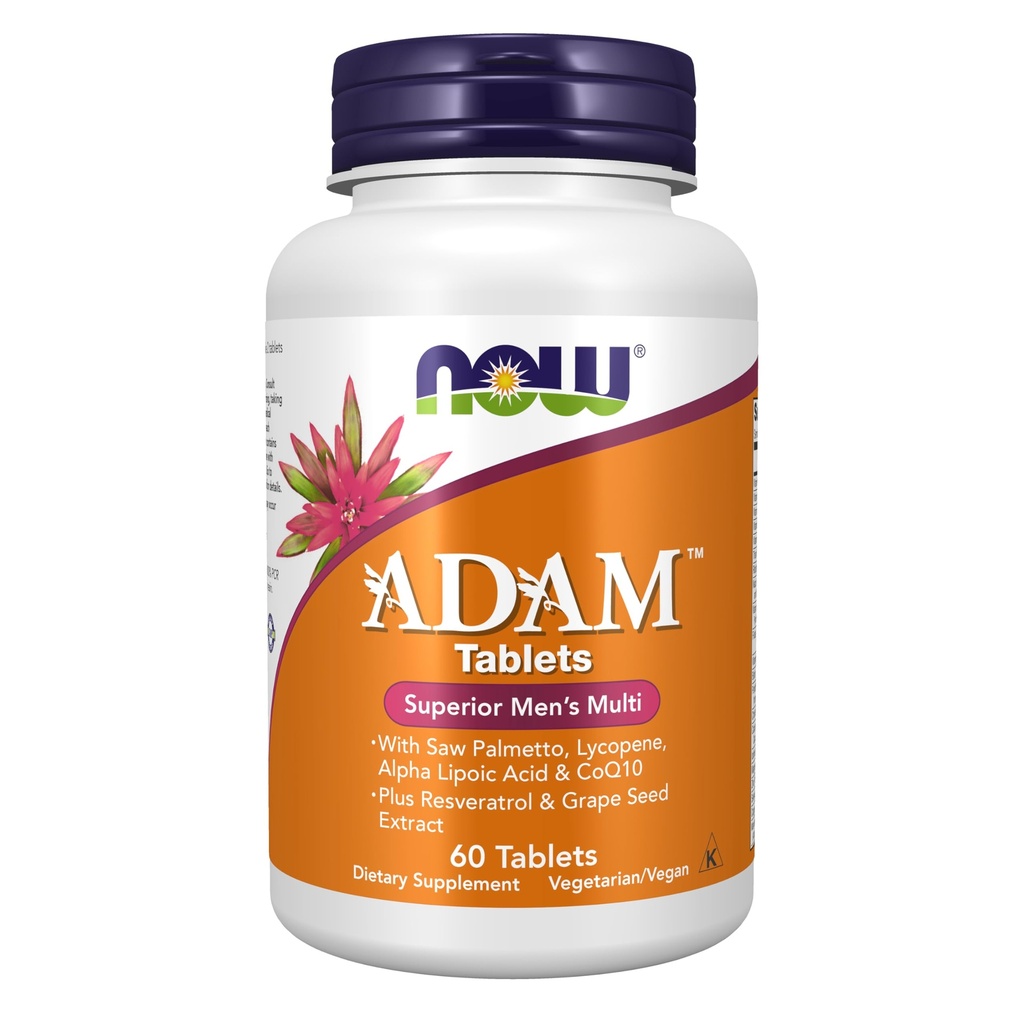 NOW Foodsは、Sw Palmetto、Lycopene、Alpha Lipoic acid、CoQ10、Natural Resveratrol&Grape Seed Extract、60錠を配合したADAMTM Menのマルチビタミンを補います。