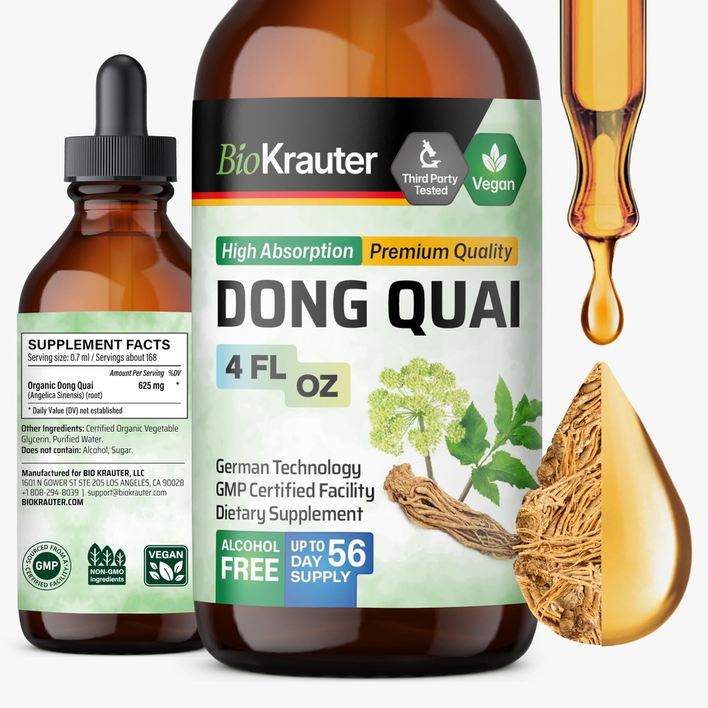 女性のためのBIO KRAUTER® 更年期障害サプリメント* - Dong Quai Drops 4 Fl.Oz 56 供給の日 - ビーガンアンジェリカ 月経閉症サポート - アルコール&砂糖無料 - リラックス&女性のウェルネス