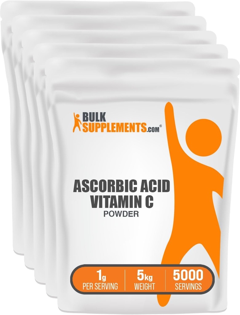 BulkSupplements.comアスコルビン酸パウダー - ビタミンCサプリメント、アスコルビン酸食品グレード - 粉末ビタミンC、免疫サポート - グルテンフリー、給食1g、5kg(11ポンド)(5パック)