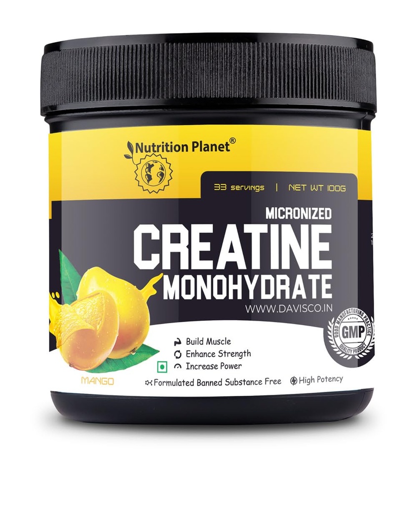 Nutrition Planet Micronized Creatine Monohydrate (Mango, 100g / 0.22 Lb, 33 Servings)