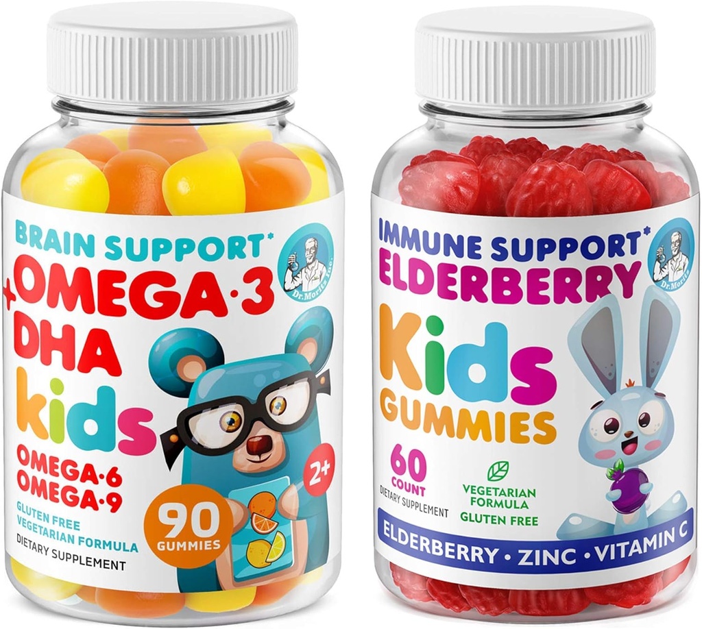 DR. MoriTZ カーディオ&免疫ブーストデュオ - キッズオメガ3グミー(90カウント)とエルダーベリーグミー(60カウント)