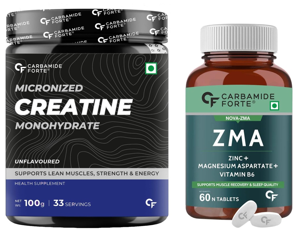 Carbamide Forte ZMA Supplements- 60 Veg Tablets 60 Count (Pack of 1) & Carbamide Forte Micronised Creatine Monohydrate Powder- 33 Servings - 100g