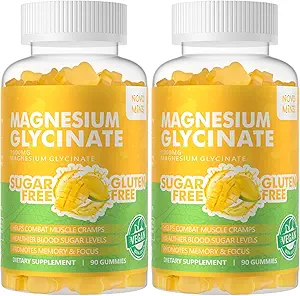 マグネシウムのGlycinateのグミー1000mg - 砂糖はビタミンD、B6、CQ10のCalmの気分及び睡眠サポート- 180のマンゴのパイナップルとマグネシウムのカリウムの補足を放します
