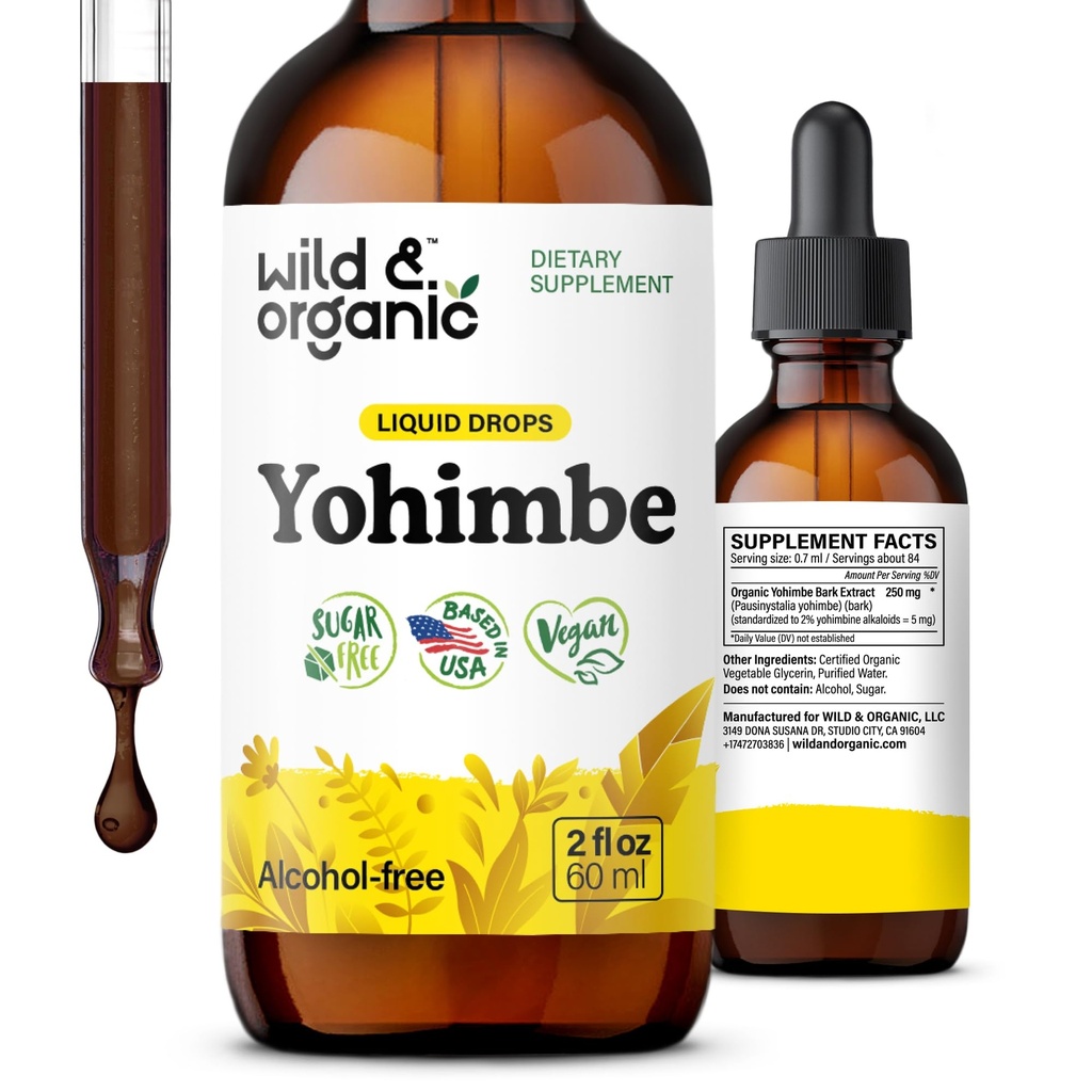 野生 & 男性と女性のための有機ヨヒンベサプリメント - 5 mg Yohimbine液体エキスドロップ - Pausinystalia Yohimbeバークチン - ビーガン, アルコールフリー - 2 fl oz