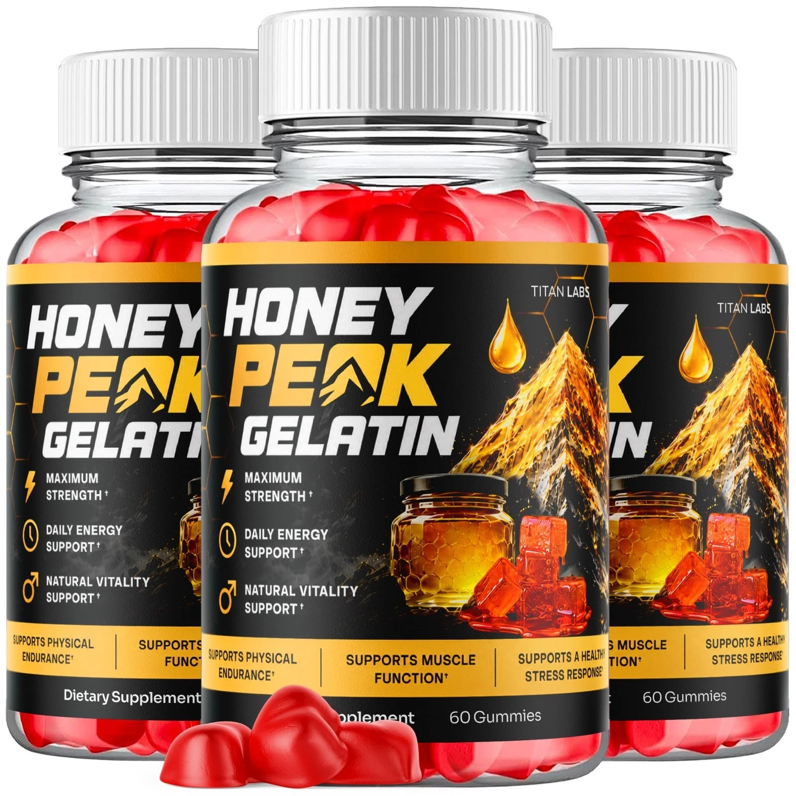 (3 Pack) Honey Peak Gelatin ACV Gummys 1000MG HoneyPeak Supplement 180 Gummies