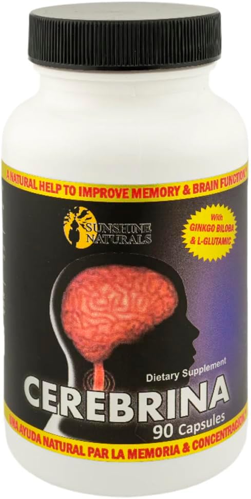 サンシャイン・ナチュラルズ・セラブリナ with Ginkgo Biloba & L-Glutamic Memory & Focus Support Supplement – 90カプセル – 頭脳の健康フォーミュラ