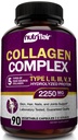NutriFlairマルチコラーゲンペプチド2250mg、90カプセル - タイプI、II、III、V、X - コラーゲンは、女性と男性のための複雑なパウダーピルを補います - 加水分解タンパク質、健康な髪、皮膚、爪 - 非GMO