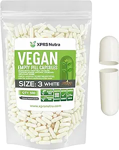 XPRS Nutra Size 3 Empty Capsules - 500 Count Empty Vegan - Vegetarian Pills - DIY Vegetable Capsule Filling - Veggie Pill Caps (White)