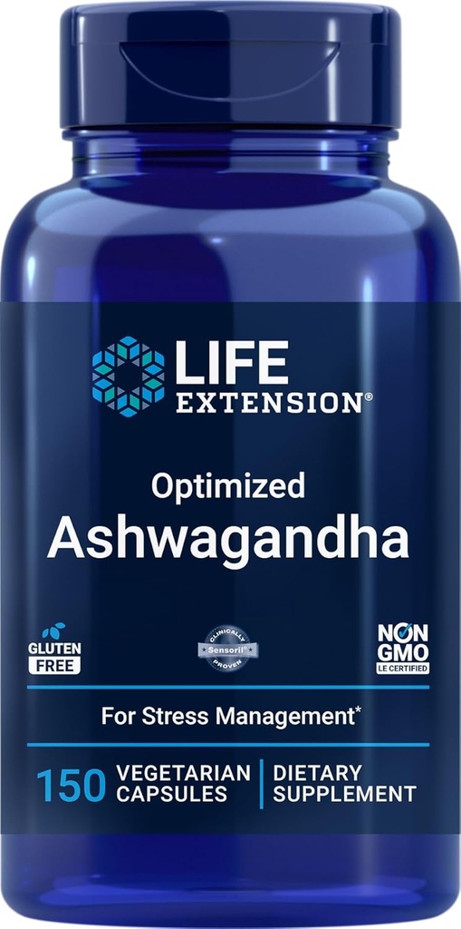 Life Extension Optimized Ashwagandha, 150 Veg Caps - Non-GMO, Gluten Free, Vegetarian Capsules
