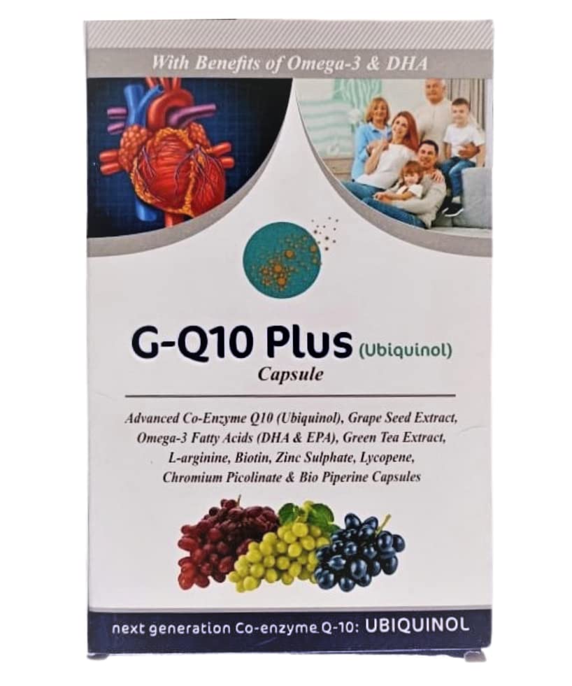 GQ10 Plus Advanced Coenzyme Q10 Ubiquinol Supplement with Omega 3 EPA DHA, Grapeseed, L-Arginine| Vegetarian Capsules