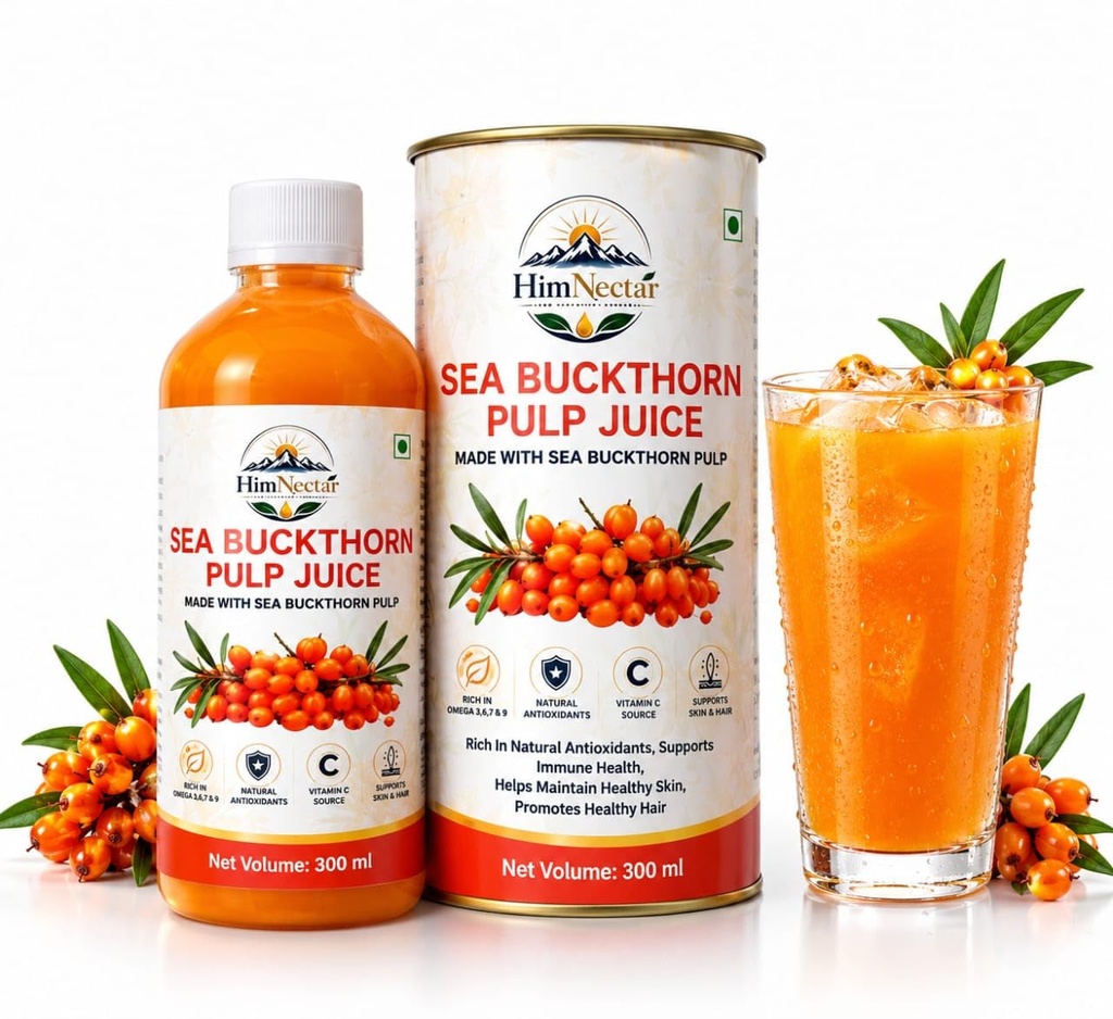 ||HimNectar|| Himalayan Sea Buckthorn Pulp Concentrate 300ml | Cold-Pressed | Makes 50 Glasses | Natural Vitamin C, Omega 3 6 7 9, Antioxidants | Immunity, Skin Glow & Gut Health Support | Juice Seabuckthorn pulp