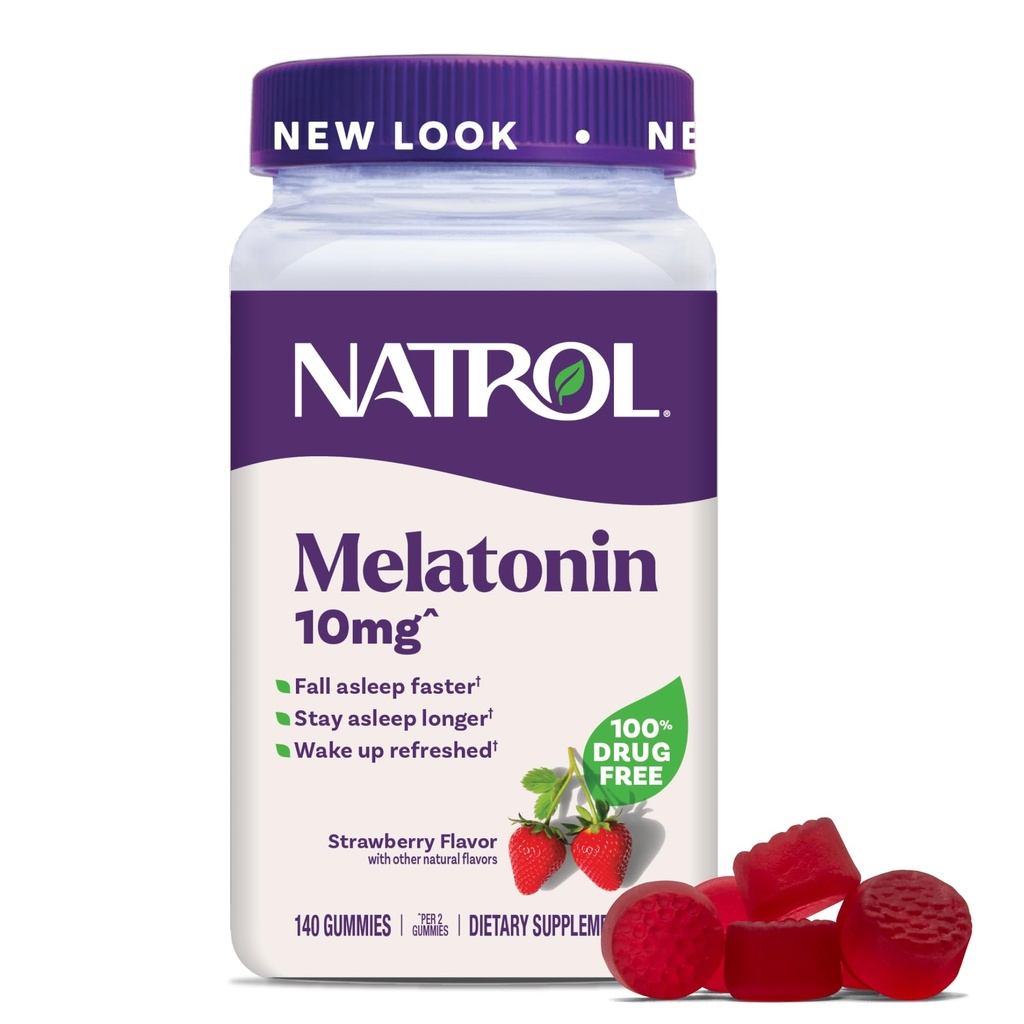 NatrolのMelatoninのグミ、大人のための睡眠サポート、Melatonin 10のmg、140のいちご-Flavored、70日まで