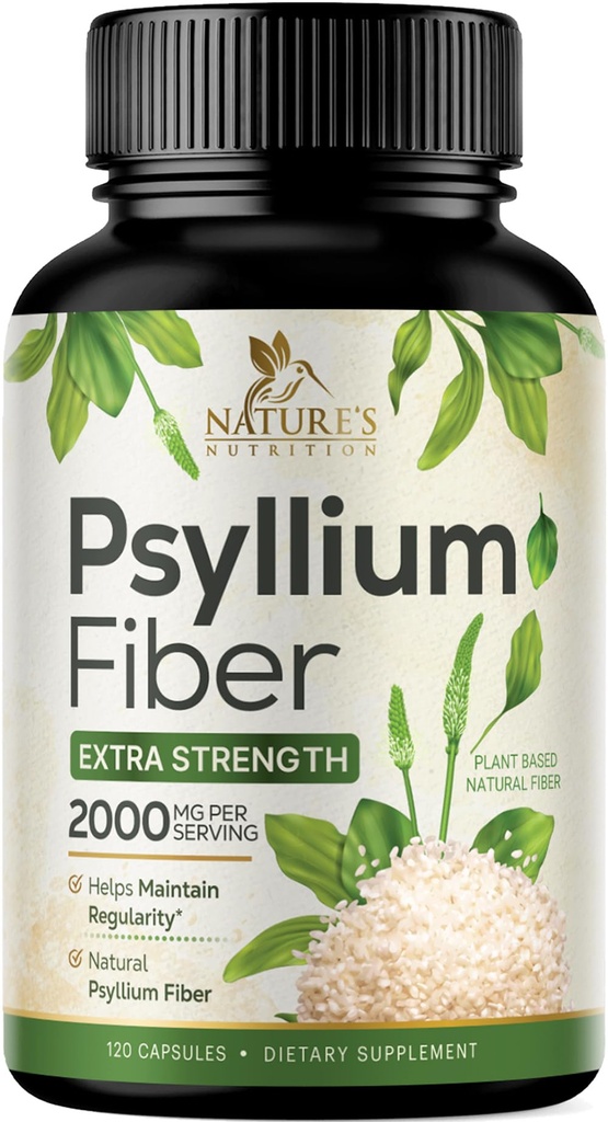 Psylliumの殻の粉のカプセル2000mgの自然な毎日容認性及び不溶性の繊維の丸薬、Psylliumの殻繊維の補足はDigestionのコロンの健康及び規則性、植物によって基づく補足- 120のカプセルを支えます