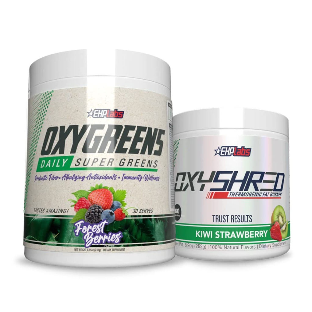 EHP Labs OxyShred + OxyGreens バンドル - Thermogenic 前のワークアウトの粉及びシュレッディングの補足、臨床的に証明されたプレワークアウトの粉 - 毎日の極度の緑の粉、Spirulina の粉、緑のスーパーフードの粉