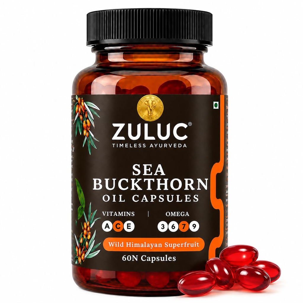 Sea Buckthorn Oil Capsules with Omega 7 | Wild Himalayan Sea buckthorn Berry oil Extract | Supports Skin Glow, Anti-Ageing, antioxidant, Hair, Immunity & gut health supplement| Omega 3 6 7 9 Cold Pressed seabuckthorn capsule