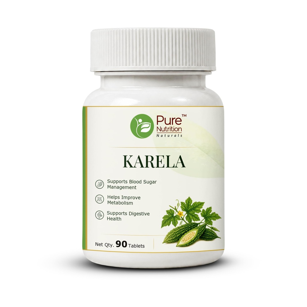Pure Nutrition Karela Tablets | Karela Supplement | Bitter Gourd Herbal Supplement for Metabolism, Digestion & Daily Wellness Support | Ayurvedic Formula for Men & Women - 250mg 90 Tabs