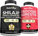 Nutrivein Premium ShilajitカプセルとFadogia Agrestisサプリメントバンドル:女性と男性のための強力なシラジット+ファドヤアグレシスとTongkat Aliのパフォーマンス、耐久性、およびバイタリティのためのサプリメント