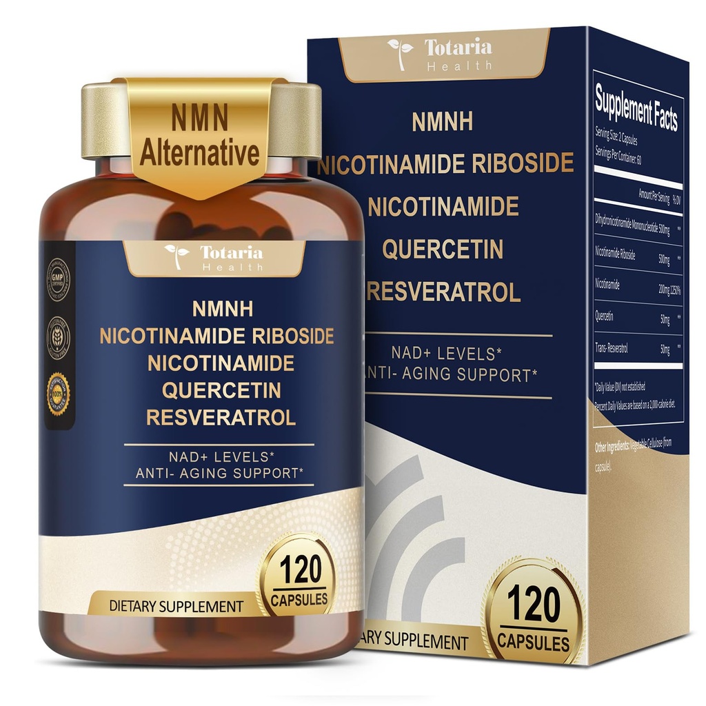 Totaria NMNH (Dihydronicotinamide Mononucleotide)、NMNの代わりとなる補足のw/Niacinamide (Vitamin B3)、Quercetinのトランス レスベラトロール、サポートNAD+の皮細胞の健康*、反老化及びエネルギー、120の帽子