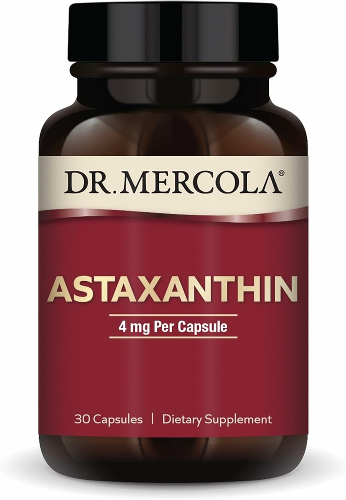 Mercola Organic Astaxanthin - 4mgアスタキサンチン - 強力な抗酸化剤サポート - 有機マイクロ藻エキス - 非GMO、グルテンフリー&大豆フリー - 30カプセル(30サービング)