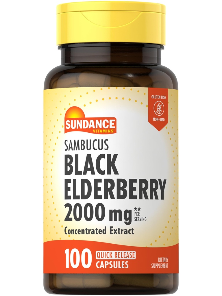 Sundance Sambucus ブラックエルダーベリーカプセル | 2000mg | 100カウント | 非GMOとグルテンフリーサプリメント