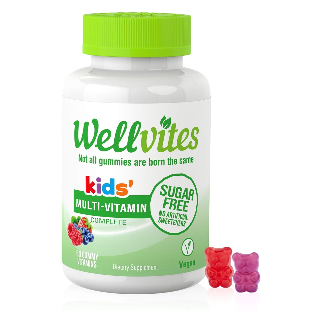 Wellvitesキッズマルチビタミン - 砂糖無料、ビーガン、非GMO、ビタミンA、D、B6、B12、C - 人工甘味料なし、グルテンフリー、ゼラチンフリー - 60カウント(30日の供給)