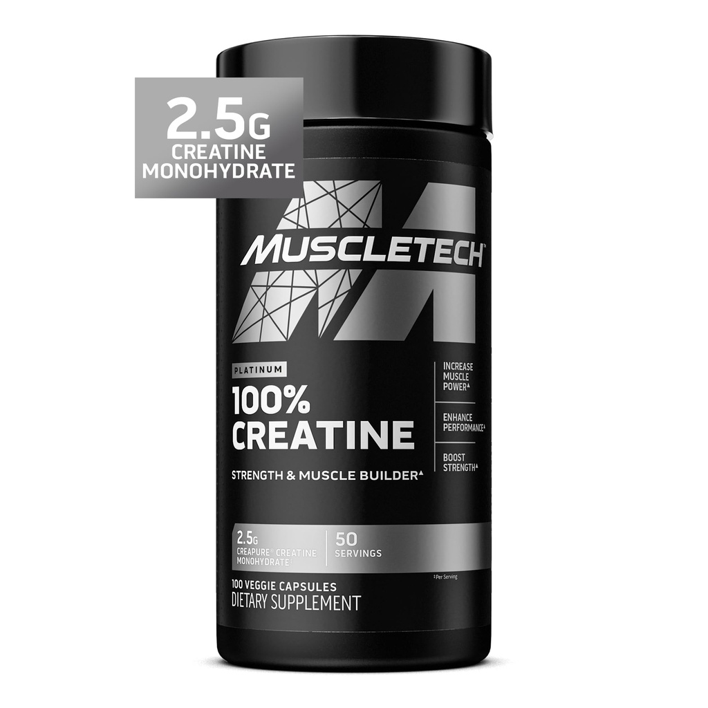 MuscleTechプラチナクレアチンモノハイドカプセル - クレアクレアチンプレ&ポストワークアウトマッスルビルダー、筋肉回復&エネルギーブーストサプリメント男性&女性 - 100ベジギーピル