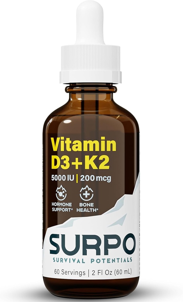 ビタミンD3 + Omega 3オイルとK2液体ドロップ - 5000 IUビタミンDは、ホルモンサポート&骨の健康のためのK2ドロップでビタミンD3 - 最大吸収のためのK2ドロップ - 2Fl OzビタミンK2 D3