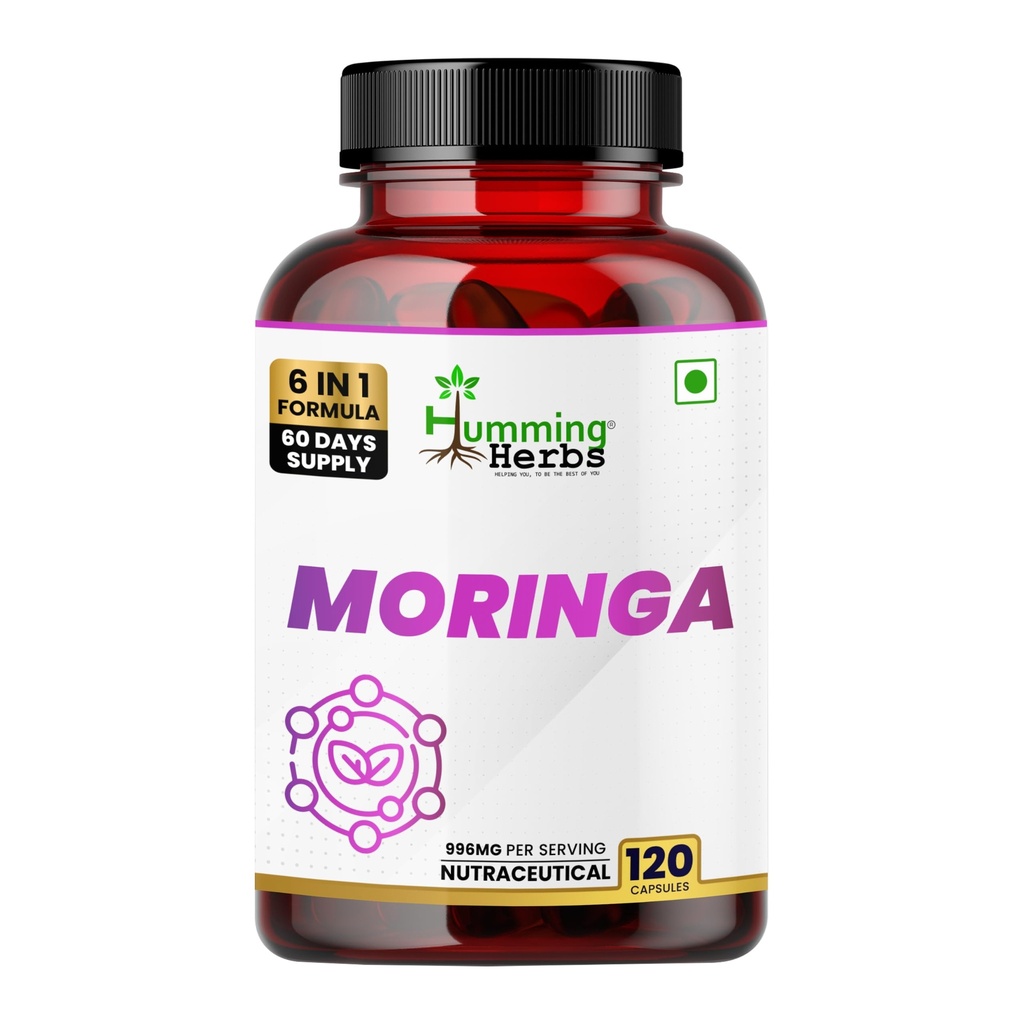 Humming Herbs Moringa with Resveratrol, Astaxanthin, Glutathione, Vitamin C & Folic Acid | 996mg 6-in-1 Immune & Antioxidant Support | 120 Capsules | 60 Days Supply | Herbal Supplement