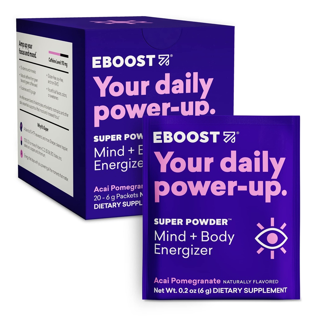 EBOOSTの極度のエネルギー粉の飲み物の組合せ、ビタミン(Acai Pomegranate)と荷を積まれる非GMOの電解物の補足、0.2のOunce (20のパッケージ)
