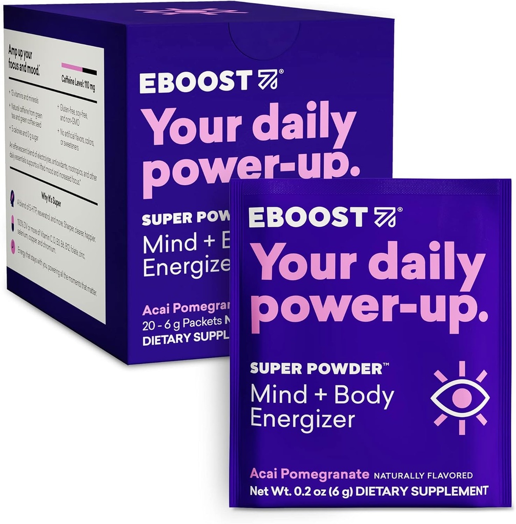 EBOOSTの極度のエネルギー粉の飲み物の組合せ、ビタミン(Acai Pomegranate)と荷を積まれる非GMOの電解物の補足、0.2のOunce (20のパッケージ)