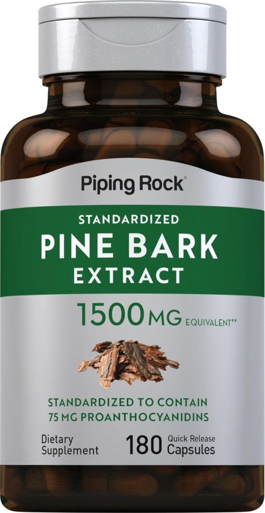 ピッピングロックパインバークエキスカプセル | 1500mg | 180カウント | 非GMO、グルテンフリーサプリメント