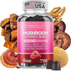 Reishi Mushroom Capsules, with Cordyceps & Chaga Mushroom, Ashwagandha, Complex for Immune Health, Vitality, Energy & Focus, 60 Count