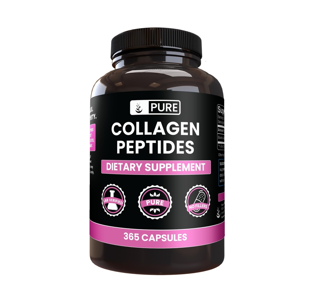 ピュアの元のINGREDIENTSのコラーゲンのペプチッド(365のカプセル)マグネシウムか米の注入口無し、常に純粋、実験室は確認しました