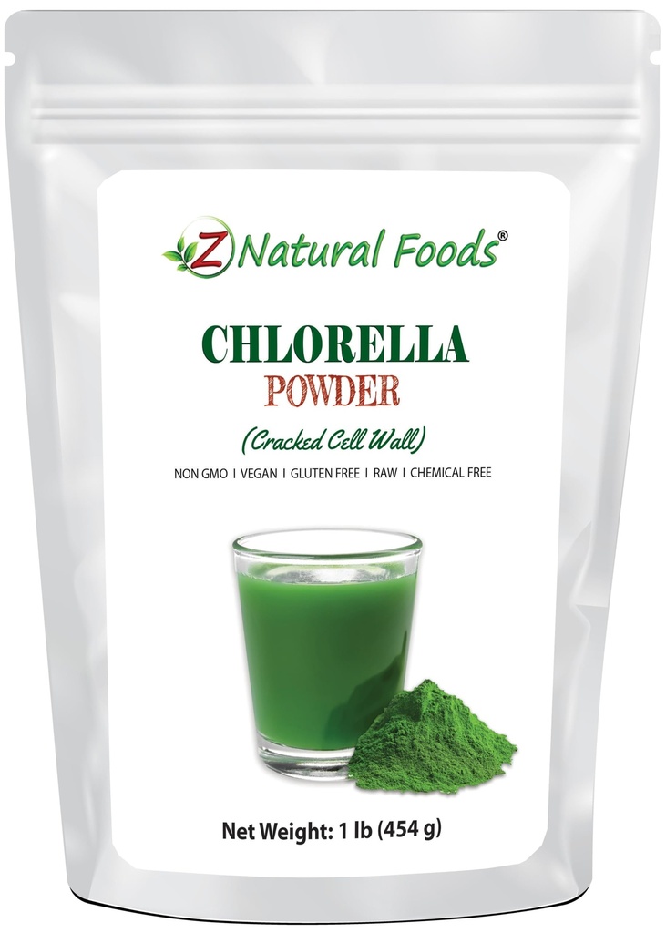 Z の自然な食糧 Chlorella の粉、割れた細胞の植物蛋白質、青い緑の藻類のスーパーフードの粉、スムージー、飲み物、調理法、未加工、非 GMO のグルテンフリー、ビーガン、1 ポンドのために完成して下さい