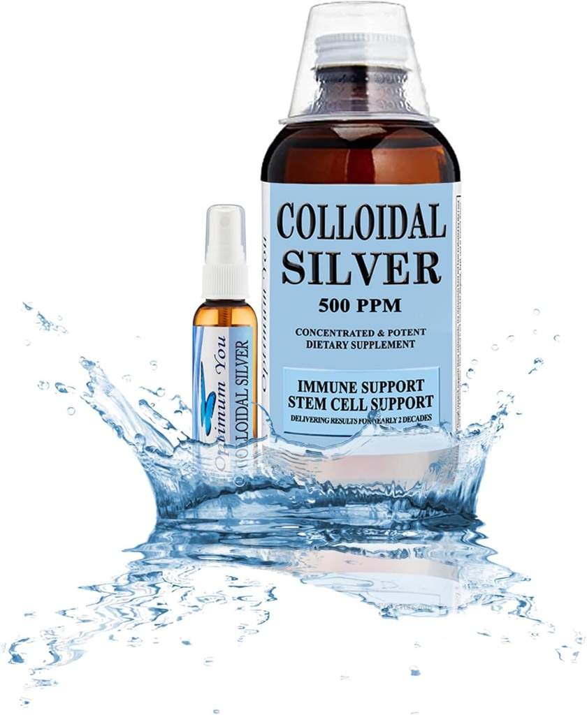 Colloidal Silver Liquid | 500 ppm, Extra Strength (32 oz) with Spray Bottle | Immune Support Supplement | Stem Cell Support | Wound Care & Superior Healing