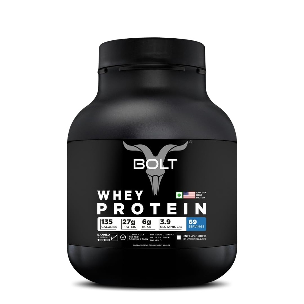 Bolt Whey Protein Powder |56 Servings | 5lb,2.268 kg | Unflavour