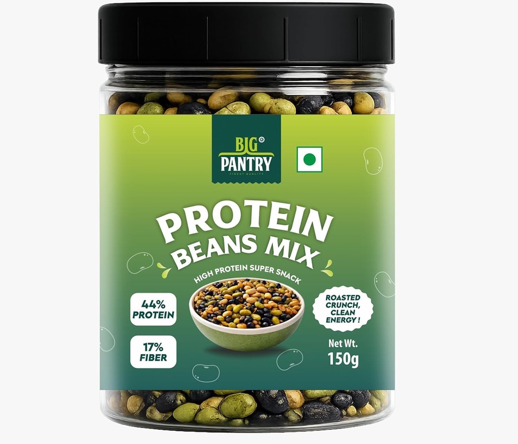 BIG PANTRY Protein Beans Mix, Roasted Soyabean, Edamame and Black Beans, High Protein Vegan Snack, 150g