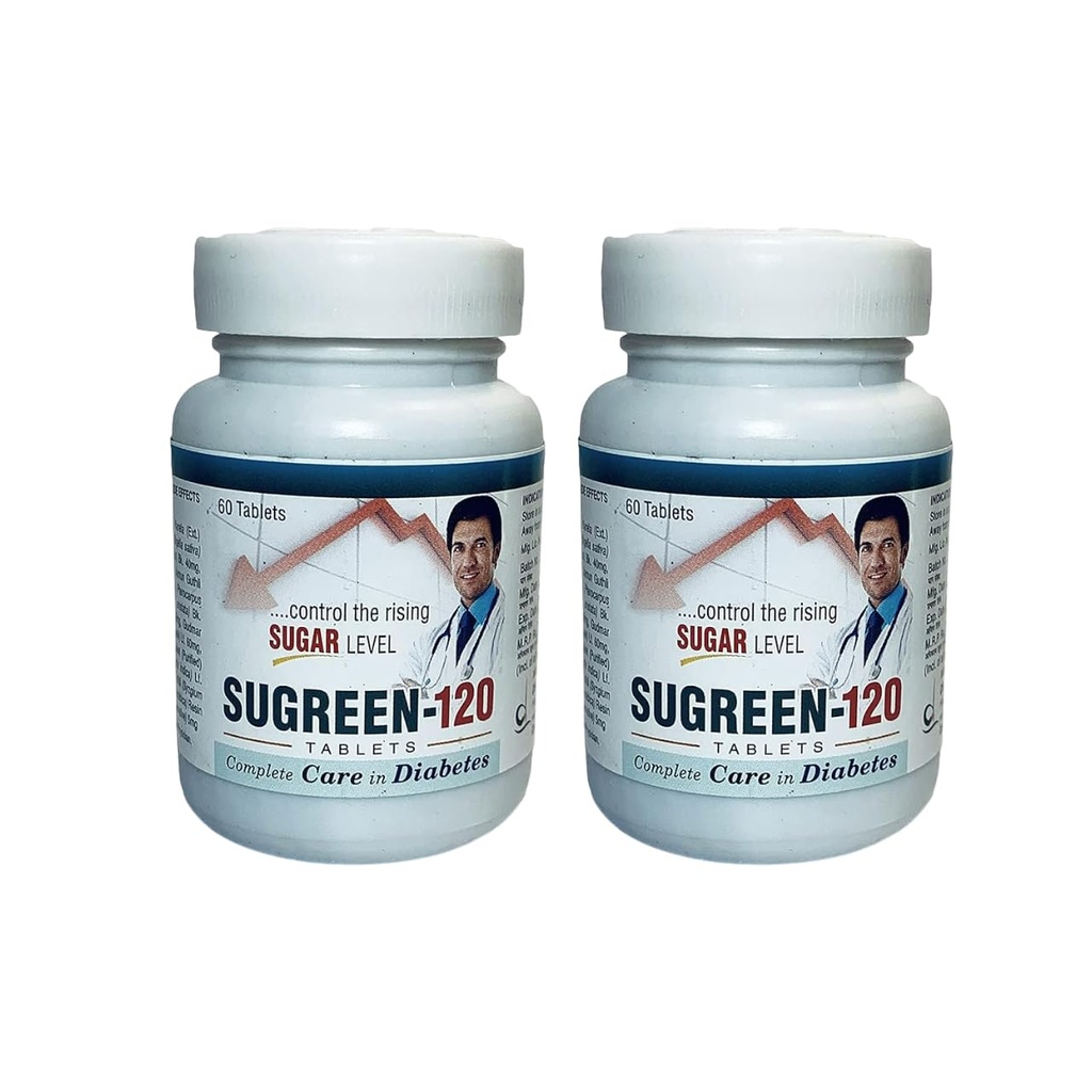 Drugs Lab Sugreen 120 for Healthy Insulin Function and Sugar Control | Contains Natural Ingredients Jamun Guthli, Karela, Gudmar, Neem Patti, Giloy - (Pack of 2-60 Tablets in Each pack)