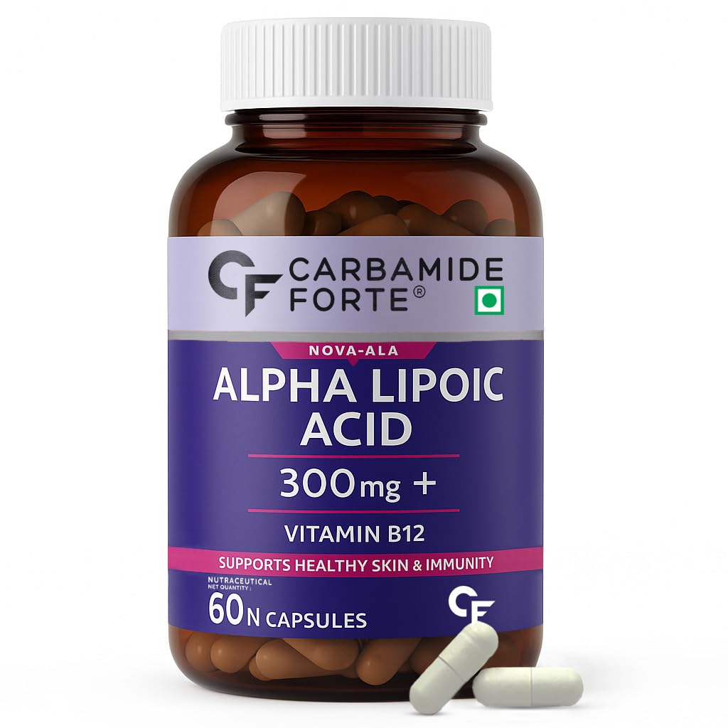 Carbamide Forte Alpha Lipoic Acid 300mg - ALA Capsules with Vitamin B12 & Lycopene | ALA Supplement | Supports Healthy Skin & Immunity - 60 Veg ALA Capsules
