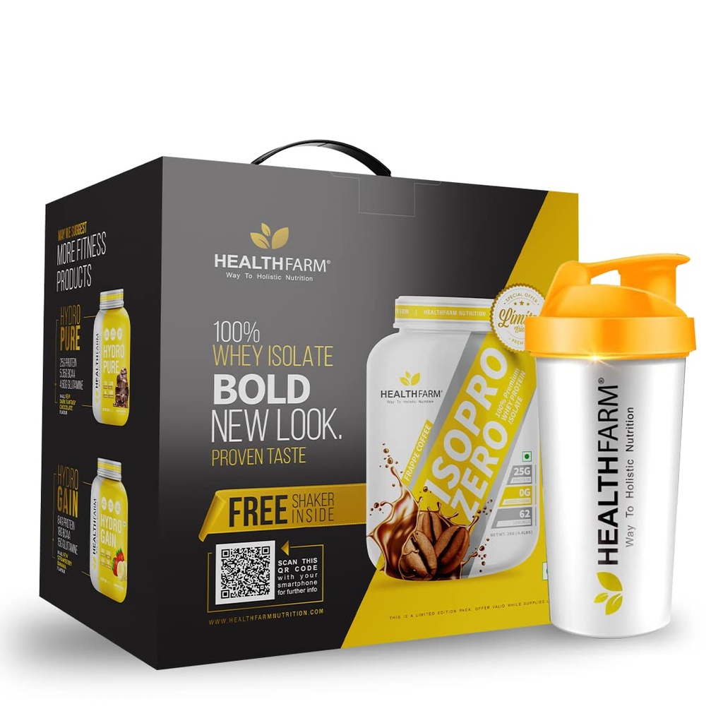 HEALTHFARM Isopro Zero Whey Isolate Protein Powder, 25g 100% Isolate Protein Per Serving,62 Servings(Frappe Coffee, 2kg)