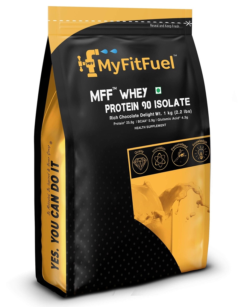 MyFitFuel MFF Whey Protein 90 Isolate | 1 Kg, 30 Servings (Rich Chocolate Delight) | Pure 100% Whey Isolate Protein