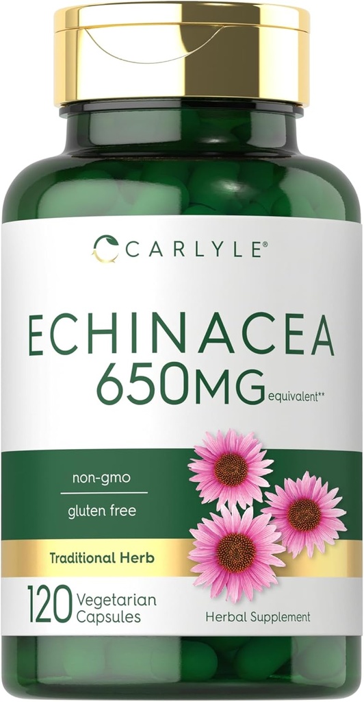 Carlyle Echinacea | 650mg | 120カプセル | ベジタリアン・非GMO・グルテンフリー対応サプリメント