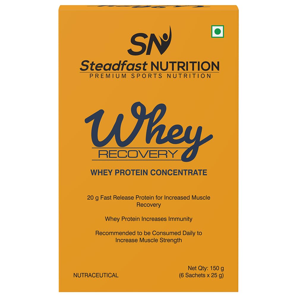 Steadfast Nutrition Whey Unflavoured Protein Concentrate 20g fast release Whey protein for muscle recovery growth & immunity (6 Sachets 150g)