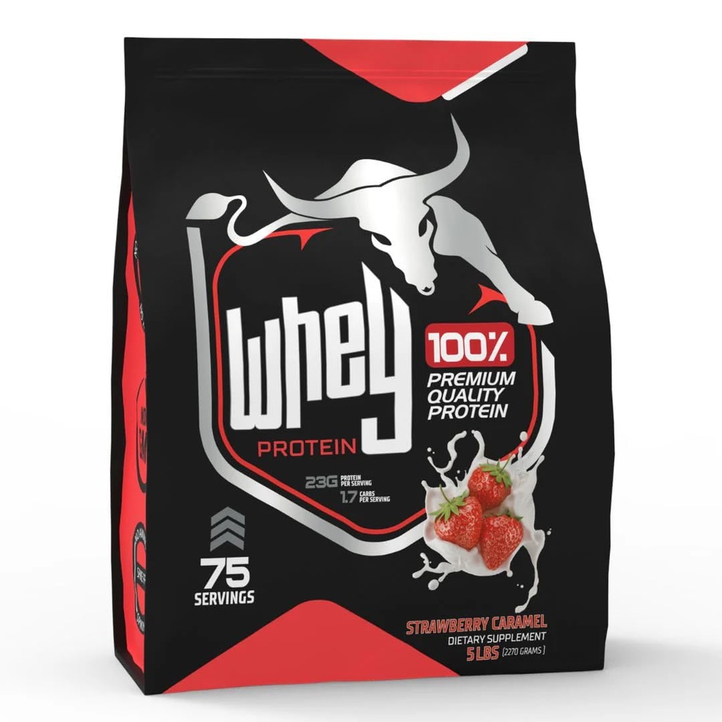 100% Whey Protein Powder, 5 Lbs | Supports Lean Muscle & Recovery | Fast Absorption | Natural BCAA & EAA | Non-GMO, Soy & Gluten-Free | FSSAI Approved (Strawberry Caramel)