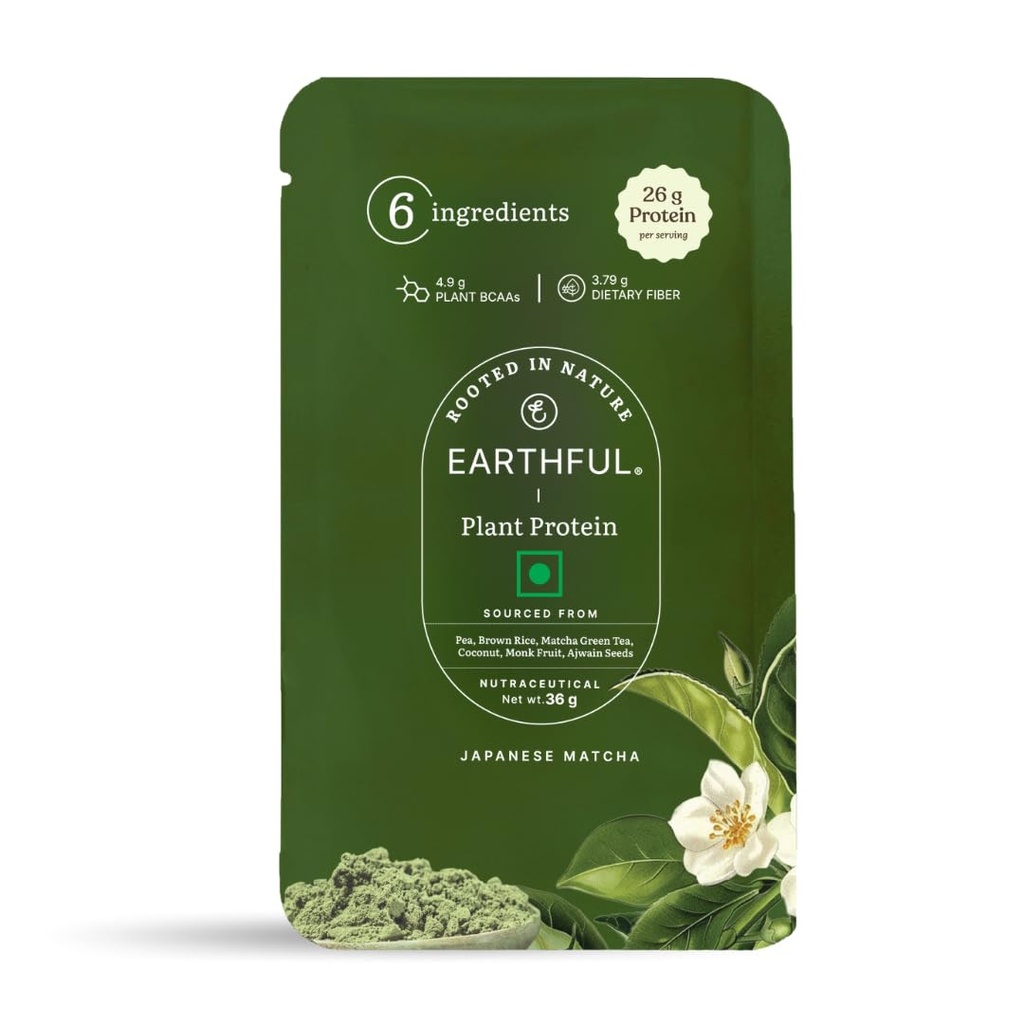 Earthful Honest Plant Protein Sachet - Japanese Matcha | Single-Serve 36 g Sachet | 26 g Plant Protein | Pea & Brown Rice Blend | Sweetened with Monk Fruit | Vegan, Lactose-Free